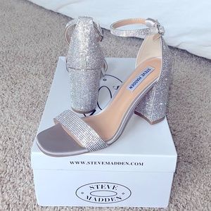Steve Madden silver sparkle rhinestone 3” block heel